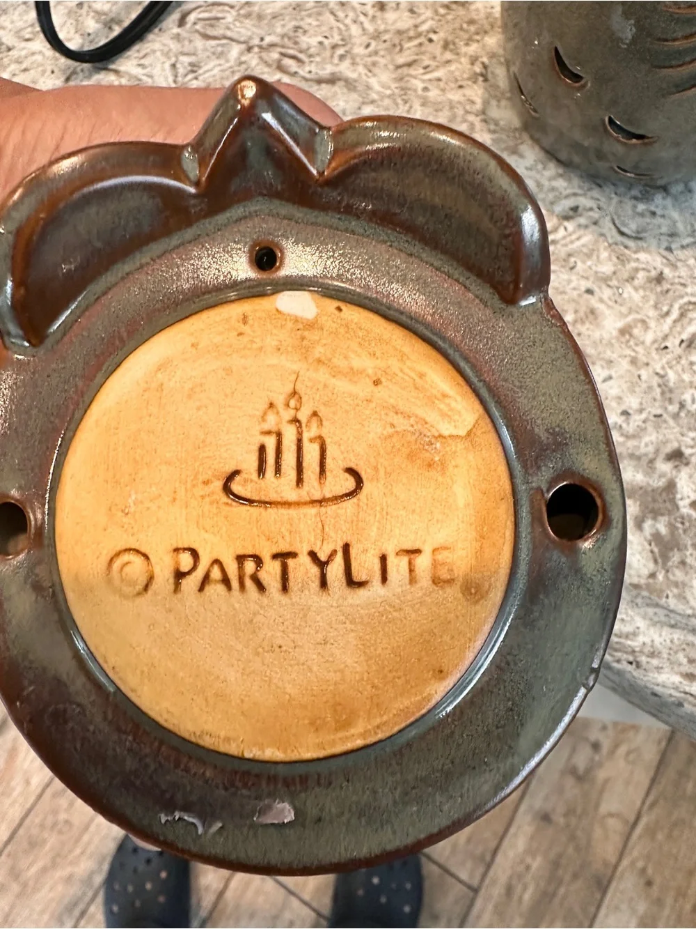 Partylite Ceramic Owl Wax Warmer in Green with Brown Accents